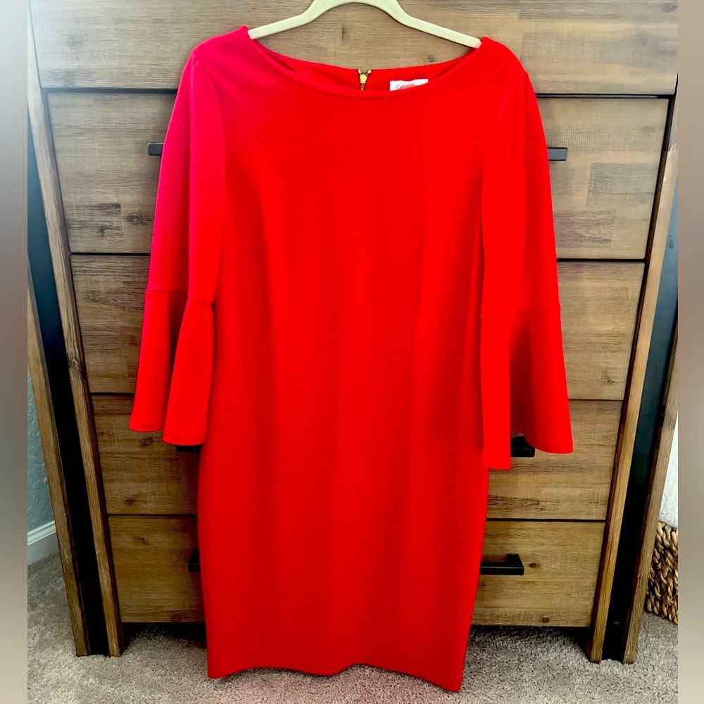 Calvin Klein bell sleeve red dress.  Excellent used condition!
